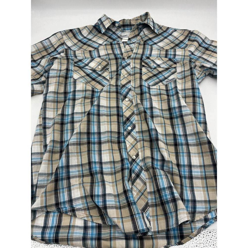 Wrangler Wrancher Western Shirt Mens M Plaid Pearl Snap Cowboy Short Sleeve